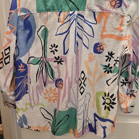 Chico's Flower Graphic No Iron Linen Shirt - Picture 1 of 3
